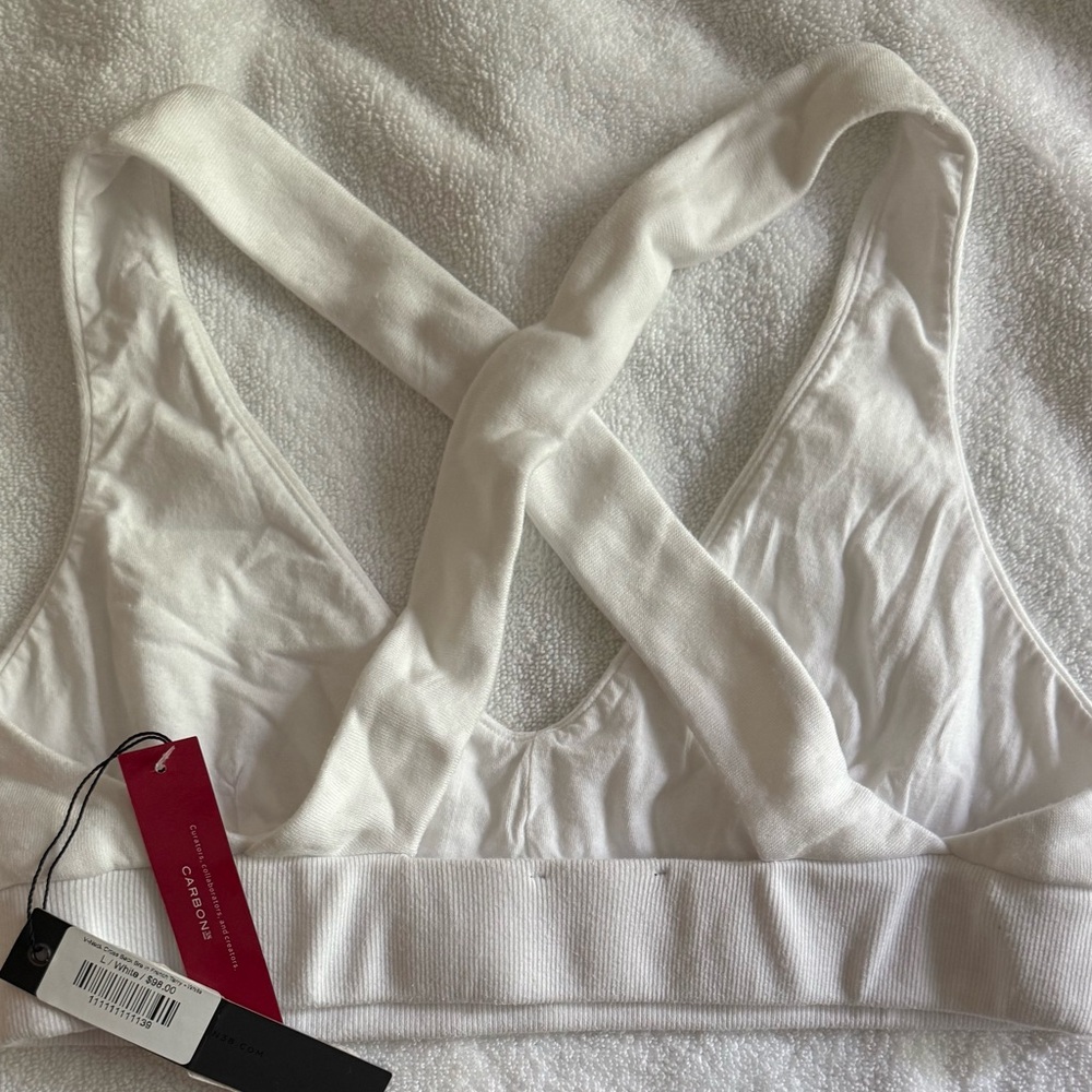 Carbon38 White V-Neck Cross Back Bra in French Terry NWT SZ L - Picture 6 of 7